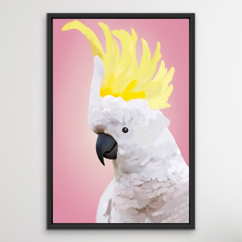Cheeky Cockatoo - Pink Cockatoo Bird Art Print Stretched Canvas Wall Art - I Heart Wall Art