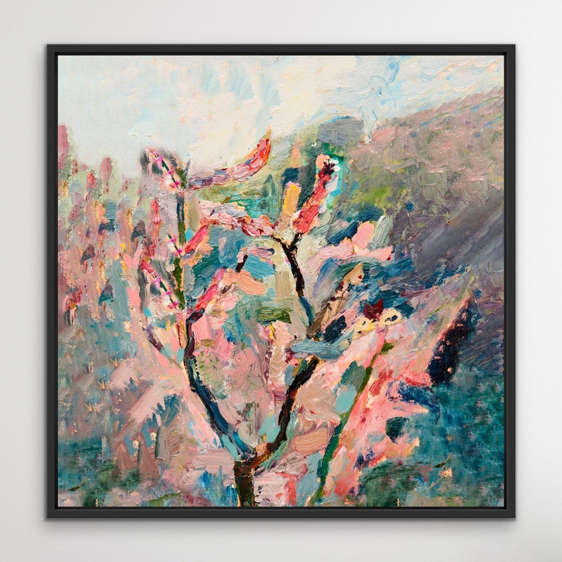 Cherry Blossom - Abstract Pink and Green Nature Stretched Canvas Artwork Wall Art Print - Nature Wall Art - I Heart Wall Art