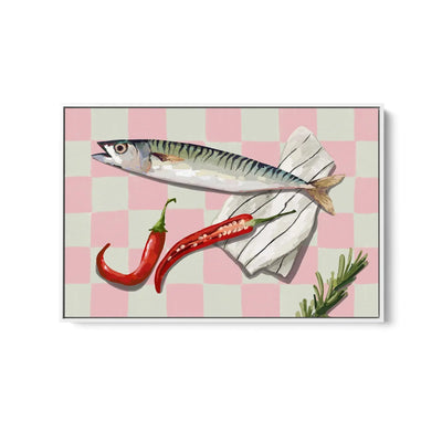 Chilli con Fishy - Contemporary Still Art Featuring Seafood Sardine - Stretched Canvas Print or Framed Fine Art Print - Artwork I Heart Wall Art Australia 