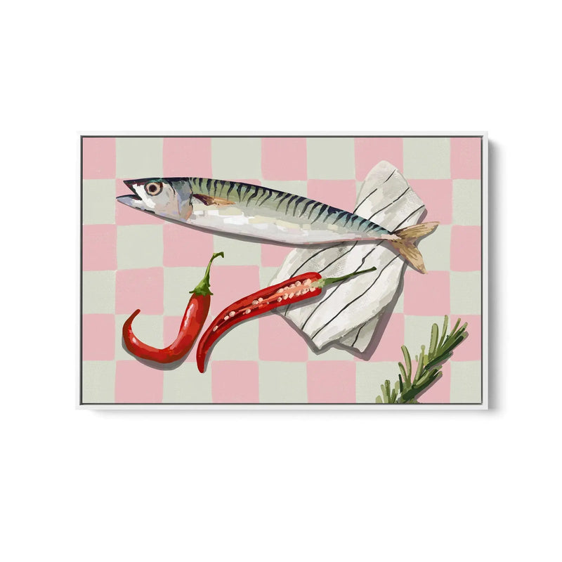 Chilli con Fishy - Contemporary Still Art Featuring Seafood Sardine - Stretched Canvas Print or Framed Fine Art Print - Artwork I Heart Wall Art Australia 