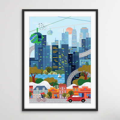 City - Illustration Of City Scene for Kids Nursery - City Village Country Wild Set - I Heart Wall Art