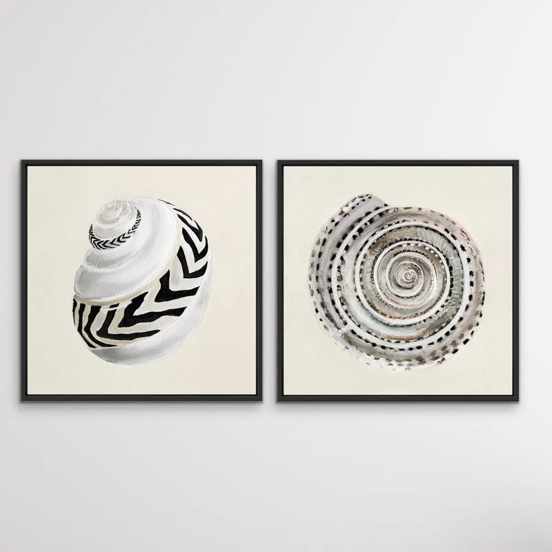 Classic Shell Set - Two Piece Cream and Black Shell Print Set - I Heart Wall Art
