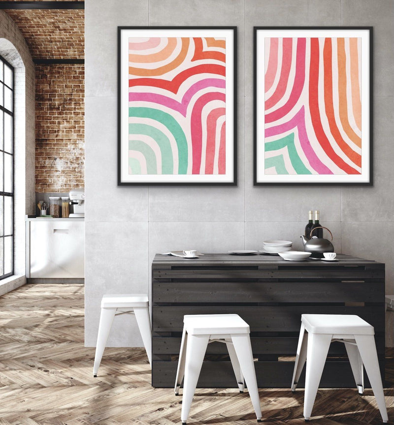 Colour Crush - Two Piece Colourful Striped Print Set Diptych - I Heart Wall Art