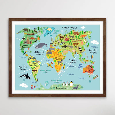 Colourful Kids World Map as a Canvas or Paper Print I Heart Wall Art Australia 