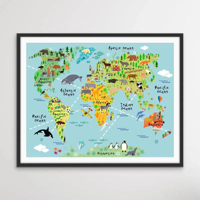 Colourful Kids World Map as a Canvas or Paper Print I Heart Wall Art Australia 