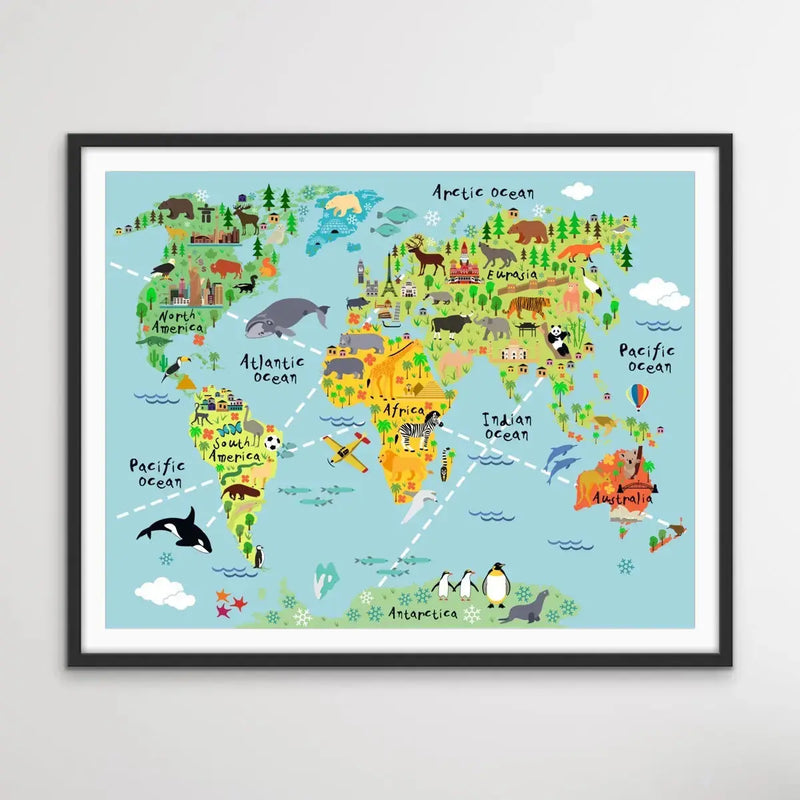 Colourful Kids World Map as a Canvas or Paper Print I Heart Wall Art Australia 