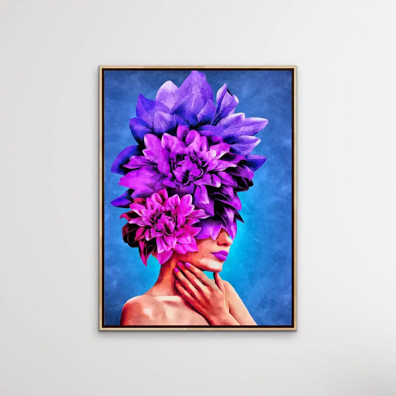Copy of Watch Her Bloom In Purple-  Print One  Colourful Artwork Of Woman With Flowers On Her Head I Heart Wall Art Australia 