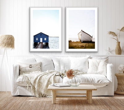Crawley Boathouse and Dinghy - Two Piece Wall Art Dinghy and Boatshed Photographic Artwork Diptych - I Heart Wall Art