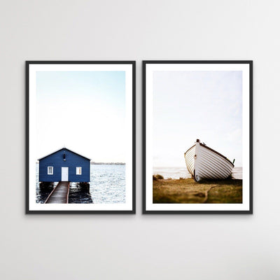 Crawley Boathouse and Dinghy - Two Piece Wall Art Dinghy and Boatshed Photographic Artwork Diptych - I Heart Wall Art