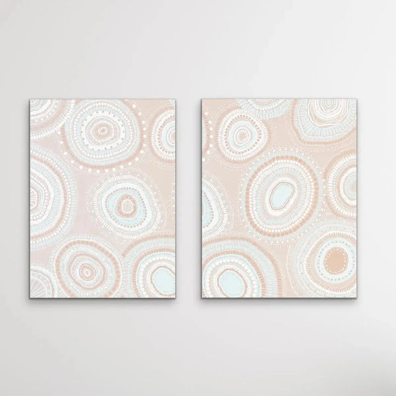 Dancing Bora Rings Edition Two - Blush - Two Piece Aboriginal Art Print Set by Leah Cummins I Heart Wall Art Australia 