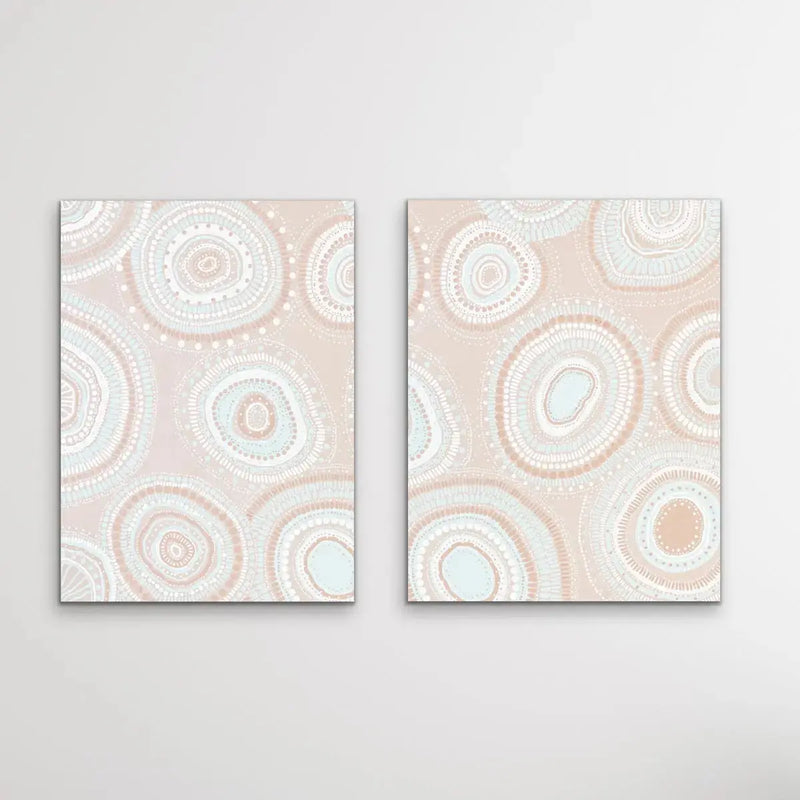 Dancing Bora Rings Edition Two - Blush - Two Piece Aboriginal Art Print Set by Leah Cummins I Heart Wall Art Australia 