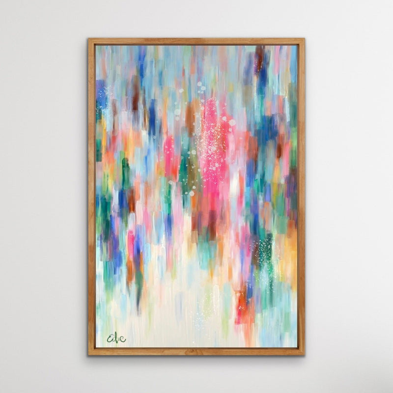 Dancing On The Town - Colourful Abstract Green Blue Pink Canvas Print - I Heart Wall Art