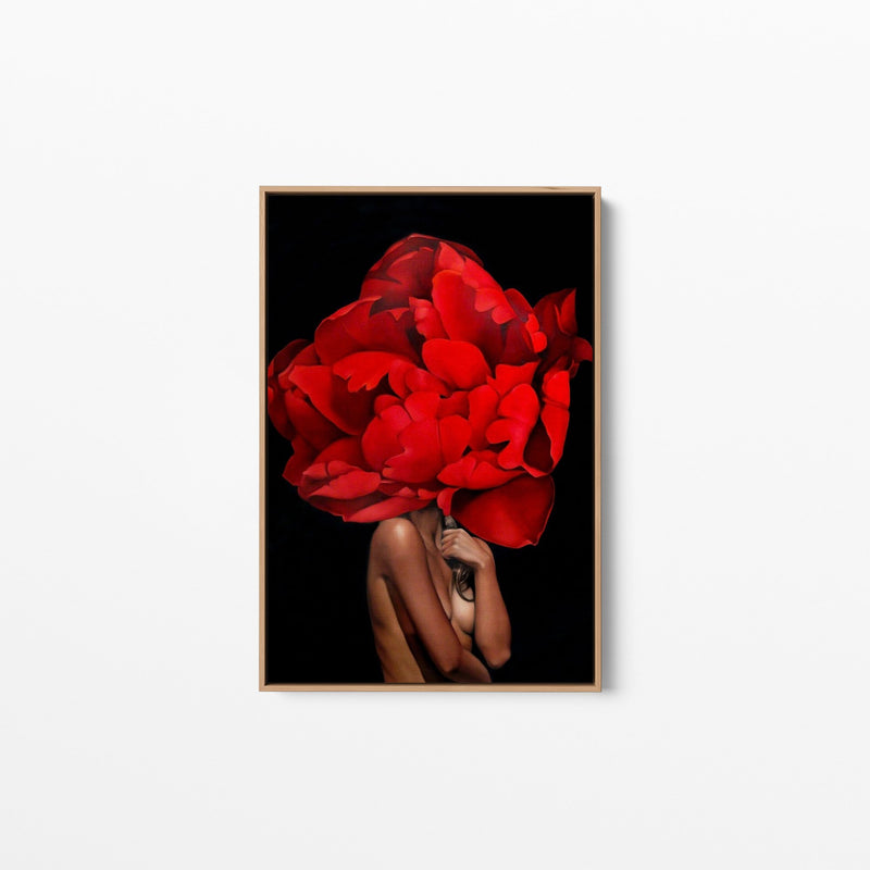 Denial - Woman with red flower wall art print - I Heart Wall Art
