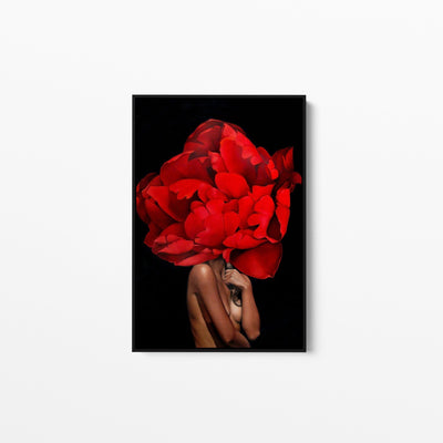 Denial - Woman with red flower wall art print - I Heart Wall Art