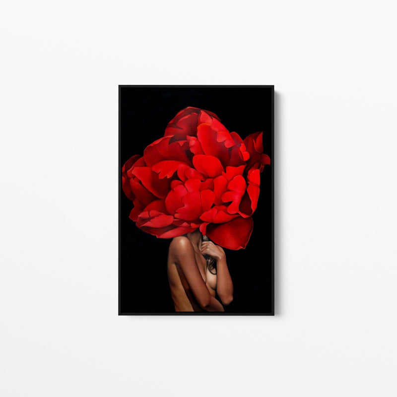 Denial - Woman with red flower wall art print - I Heart Wall Art