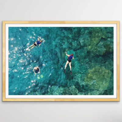 Dive On In- Aerial Photographic Snorkelling Diving Print Of Divers On A Reef I Heart Wall Art Australia 