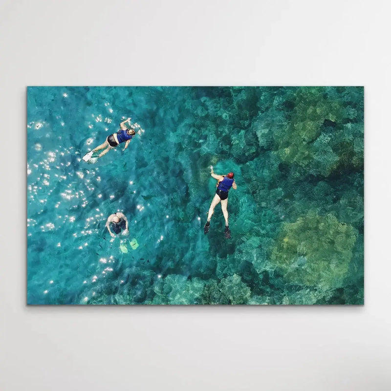 Dive On In- Aerial Photographic Snorkelling Diving Print Of Divers On A Reef I Heart Wall Art Australia 