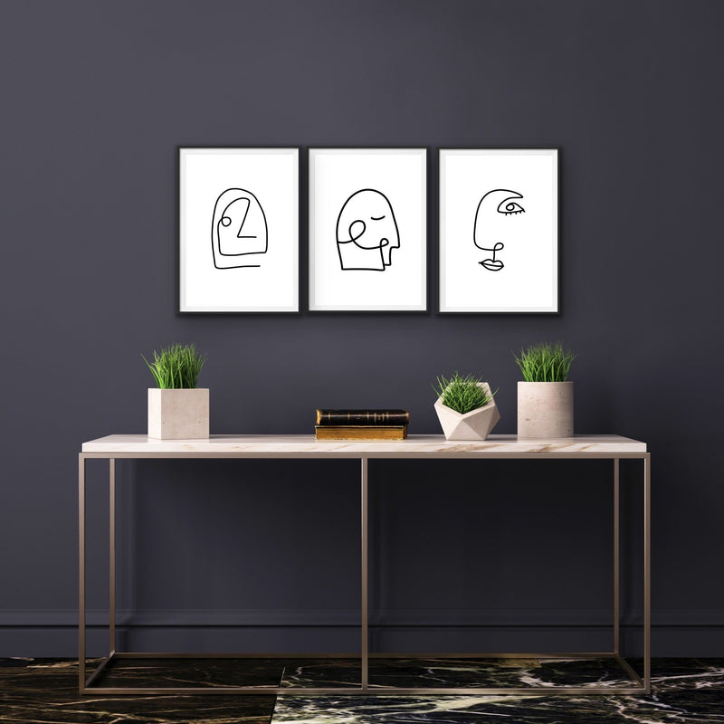 Down The Line - Three or Six Piece Original Face and Body Line Drawings Triptych - I Heart Wall Art