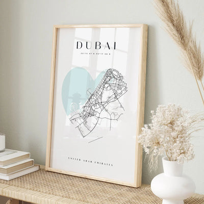 Dubai City Map - Heart, Square Or Round City Map I Heart Wall Art 
