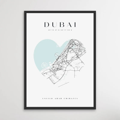 Dubai City Map - Heart, Square Or Round City Map I Heart Wall Art 
