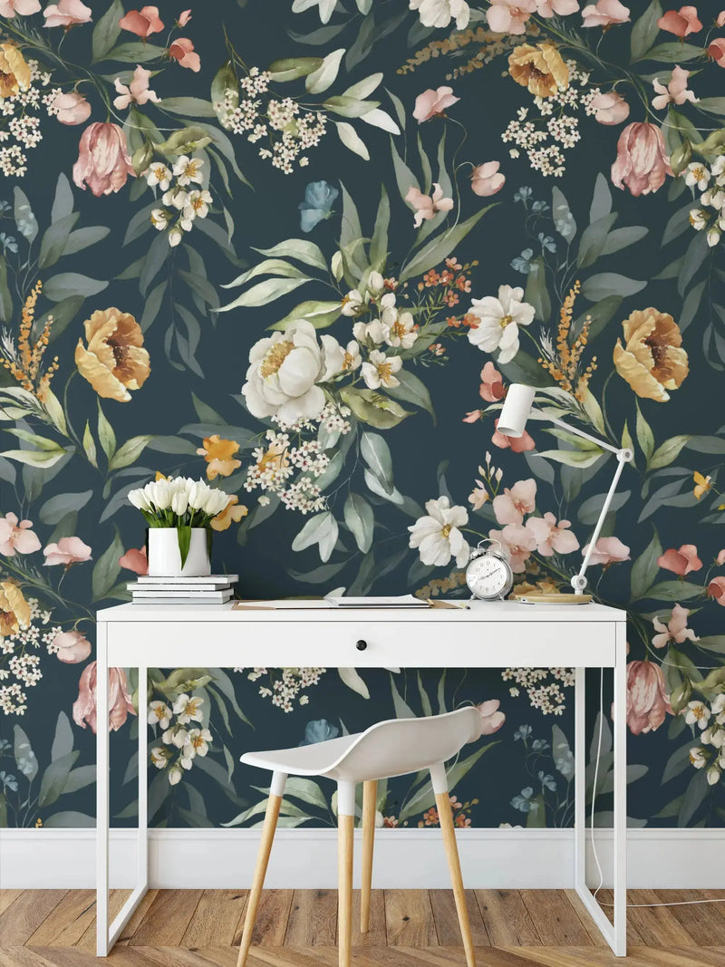 Dutch Florals - Dark Design Two- Wallpaper I Heart Wall Art Australia