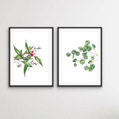 Eucalyptus Pair - Two Piece Eucalyptus Watercolour Stretched Canvas Framed Wall Art Diptych - I Heart Wall Art