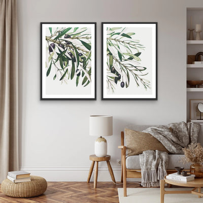 Extending An Olive Branch - Two Piece Vintage Olive Branch Print Set Diptych - I Heart Wall Art