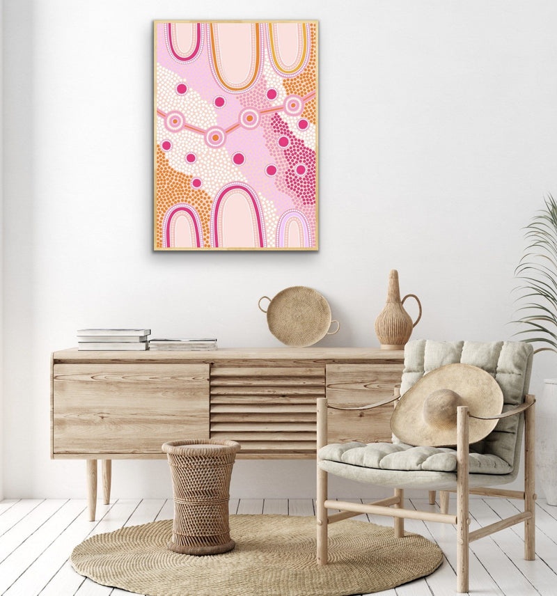 Female Journey- Pink - Aboriginal Art Print By Leah Cummins - I Heart Wall Art