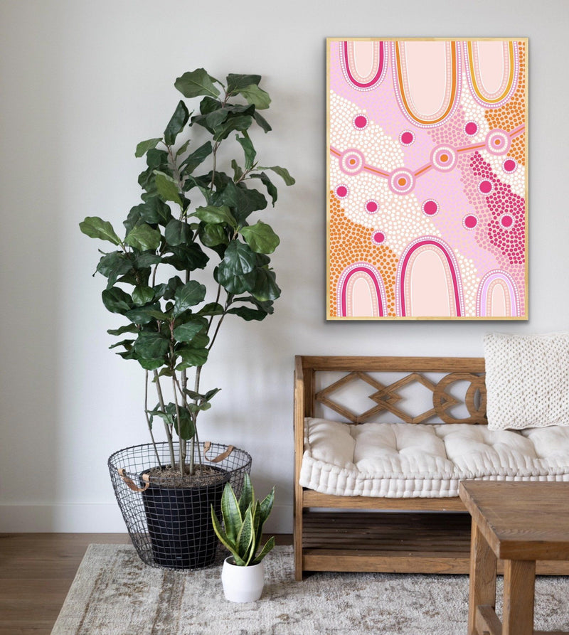Female Journey- Pink - Aboriginal Art Print By Leah Cummins - I Heart Wall Art