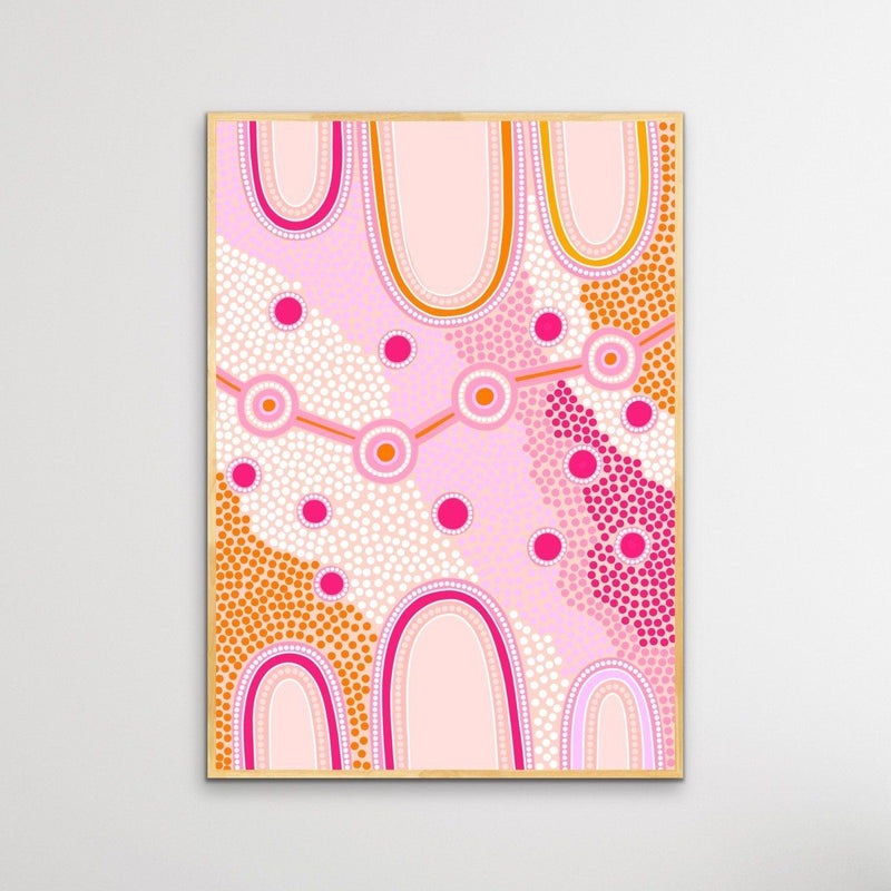 Female Journey- Pink - Aboriginal Art Print By Leah Cummins - I Heart Wall Art