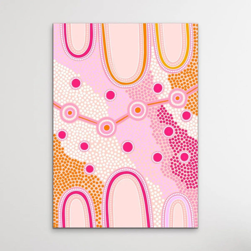Female Journey- Pink - Aboriginal Art Print By Leah Cummins I Heart Wall Art Australia 