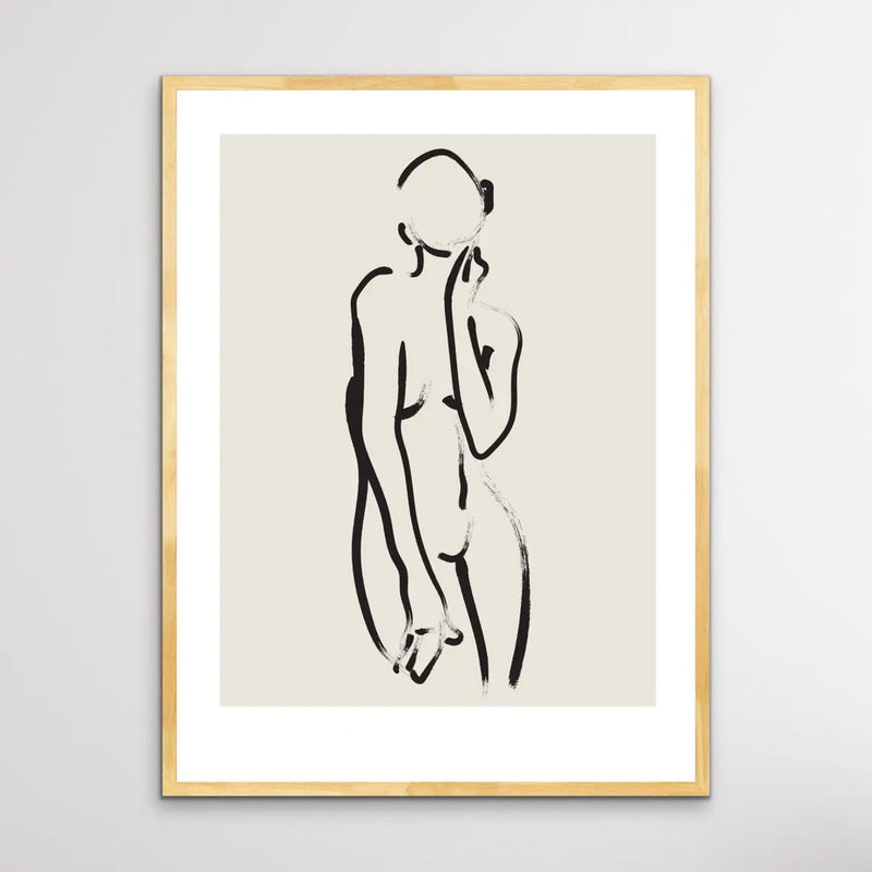 Female Nude Line Drawing -  Minimalist Black and White Woman Body Classic Art Print - I Heart Wall Art