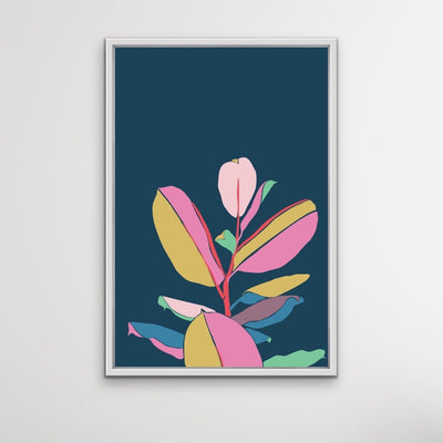 Fiddle Leaf Fig - Turquoise Pink Fiddle Leaf Fig Graphic Wall Art Print Canvas - I Heart Wall Art