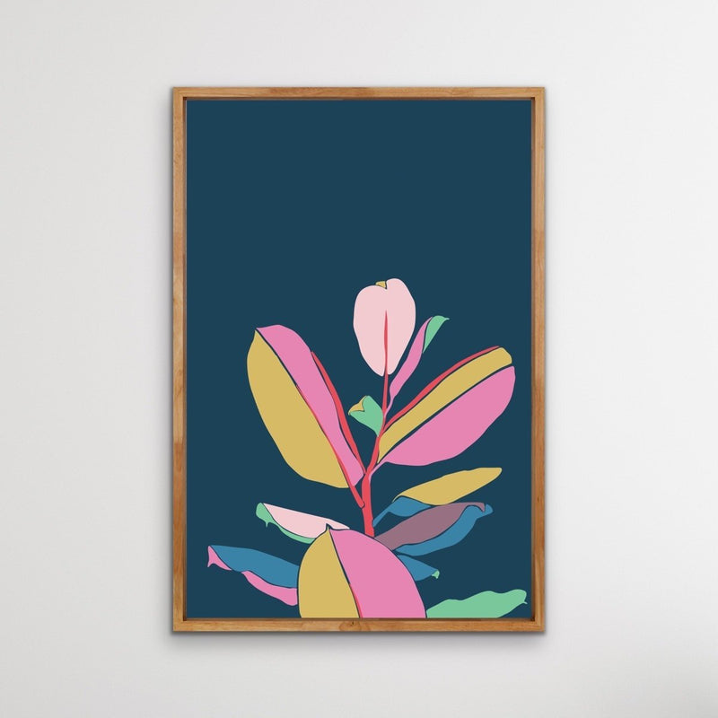Fiddle Leaf Fig - Turquoise Pink Fiddle Leaf Fig Graphic Wall Art Print Canvas - I Heart Wall Art