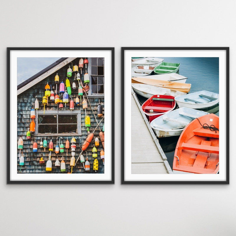 Fishing Shack With Buoys And Colourful Dinghies - Two Piece Photographic Print Set Diptych - I Heart Wall Art