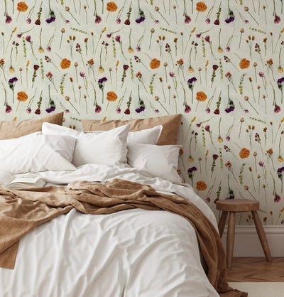 Flat Lay of Dried Flowers  - Dried Flower Wallpaper I Heart Wall Art Australia 