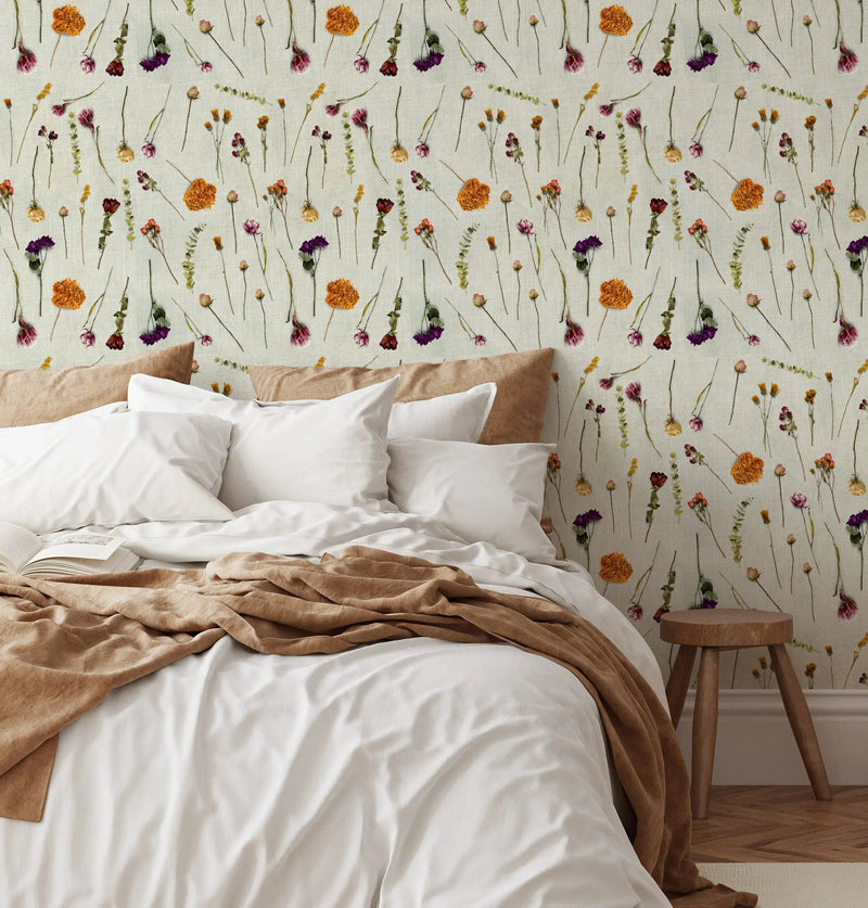 Flat Lay of Dried Flowers  - Dried Flower Wallpaper I Heart Wall Art Australia 
