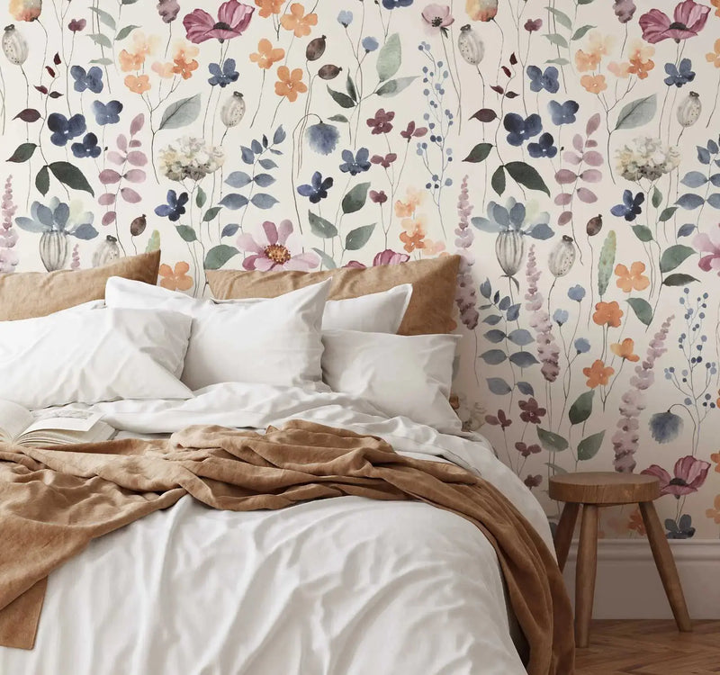 Floral Delight Wallpaper - Colourful Floral Watercolour Wallpaper - I Heart Wall Art