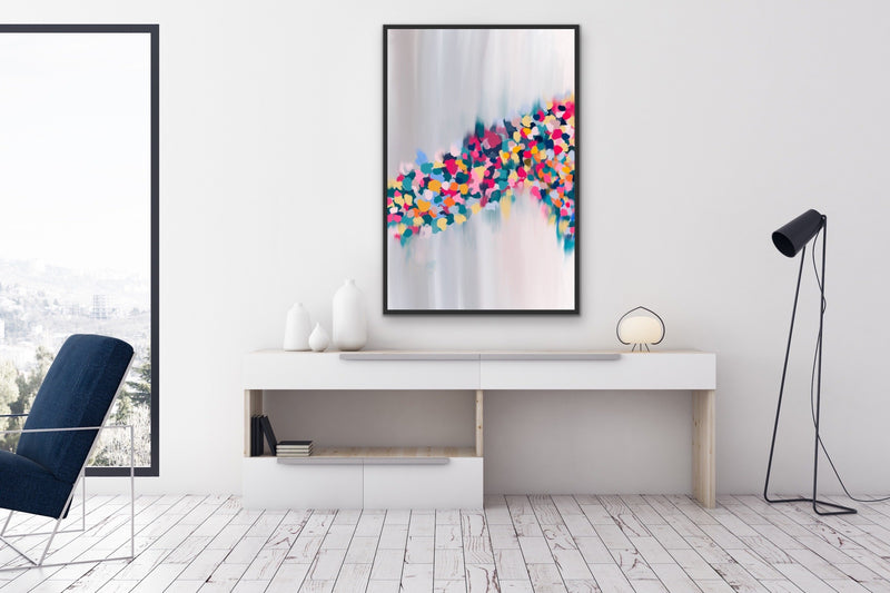 Flower Field - Abstract Floral Art Print Stretched Canvas Wall Art - I Heart Wall Art