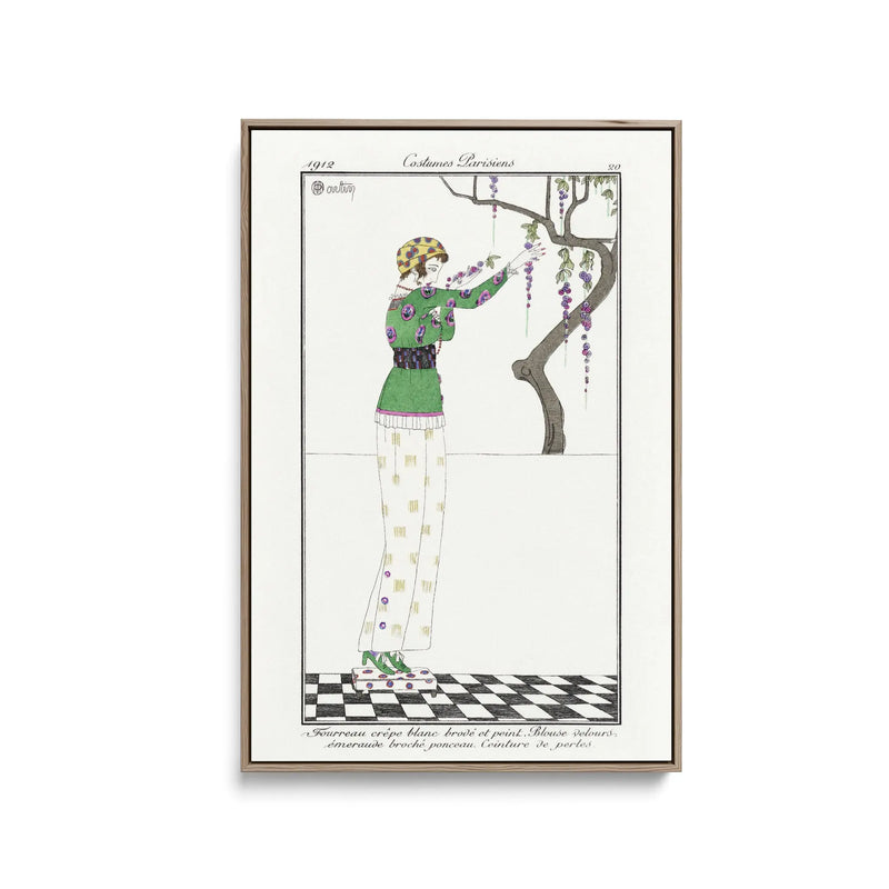 Fourreau crèpe blanc (1912) fashion plate by Charles Martin - Stretched Canvas Print or Framed Fine Art Print - Artwork I Heart Wall Art Australia 