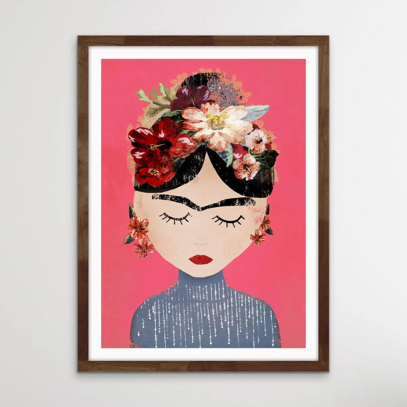 Frida In Pink - Colourful Frida Kahlo Illustration by TreeChild Available as a Canvas or Paper Print I Heart Wall Art Australia 