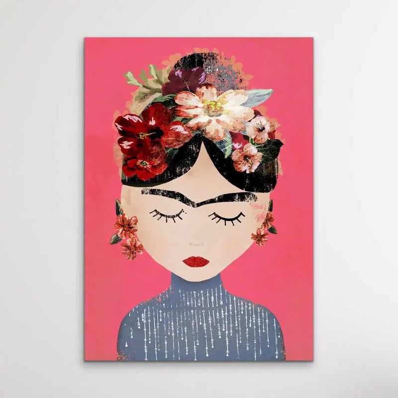 Frida In Pink - Colourful Frida Kahlo Illustration by TreeChild Available as a Canvas or Paper Print I Heart Wall Art Australia 