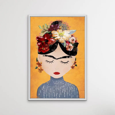 Frida In Yellow - Colourful Frida Kahlo Illustration by TreeChild Available as a Canvas or Paper Print I Heart Wall Art Australia 