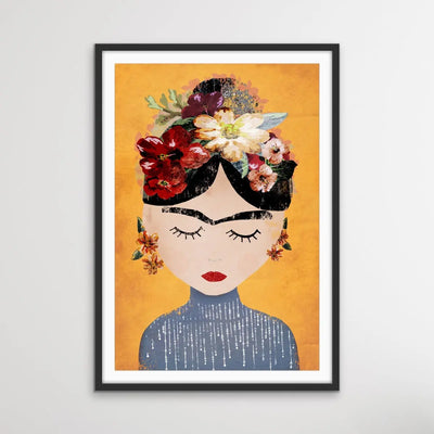 Frida In Yellow - Colourful Frida Kahlo Illustration by TreeChild Available as a Canvas or Paper Print I Heart Wall Art Australia 