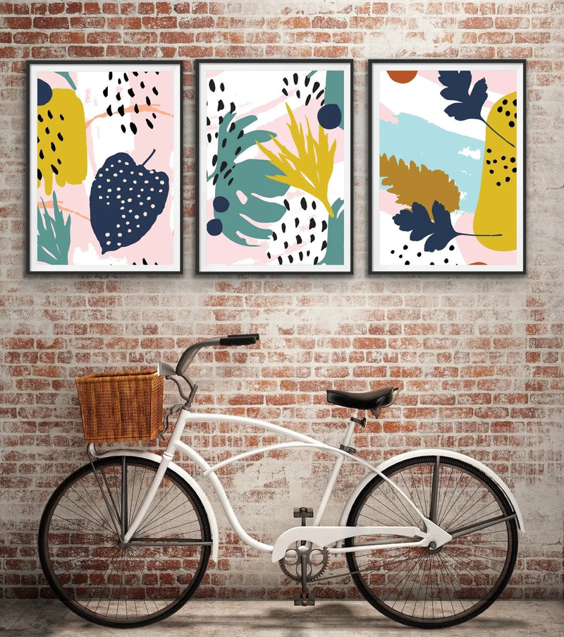 Fruity Beauty Three Piece Tropical Print Set - Pastel Pink and Green Wall Art Triptych - I Heart Wall Art