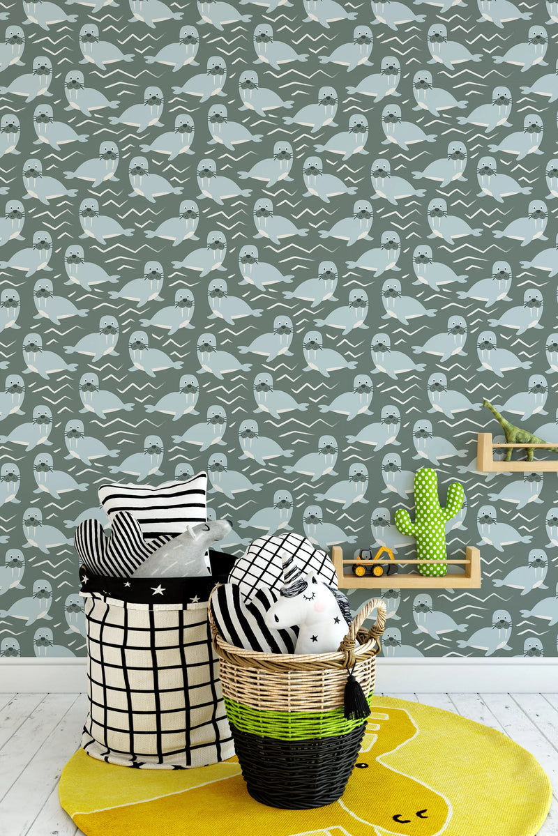 Fun Walrus - Peel and Stick Removable Wallpaper I Heart Wall Art Australia 