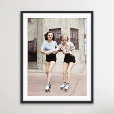 Girls On Skates - Vintage Photographic Print of Girls on Roller Skates - Canvas or Paper Print - I Heart Wall Art