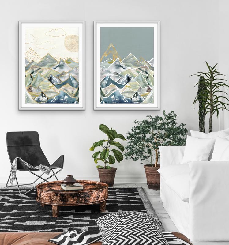 Gold Mountain - Two Piece Gold Landscape Print Set Diptych - I Heart Wall Art