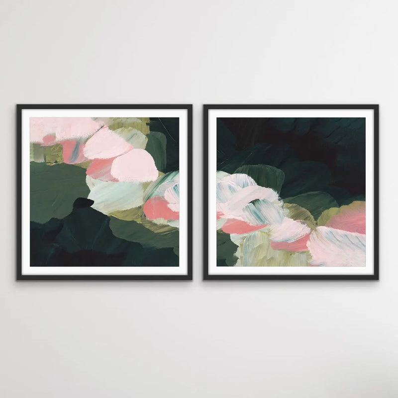 Grass is Greener - Two Piece Square Abstract Green and Pink Print Set - I Heart Wall Art