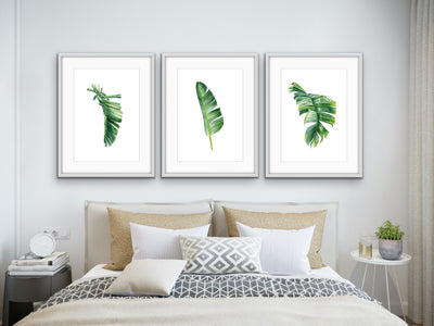 Green Banana Palm Trio - Three Piece Tropical Banana Palm Leaf Print Set Triptych - I Heart Wall Art
